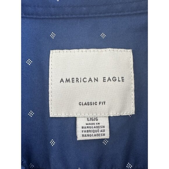 American‎ Eagle Men's Button Up Dress Shirt Classic Fit L Blue Geo 100% Cotton - Picture 5 of 13
